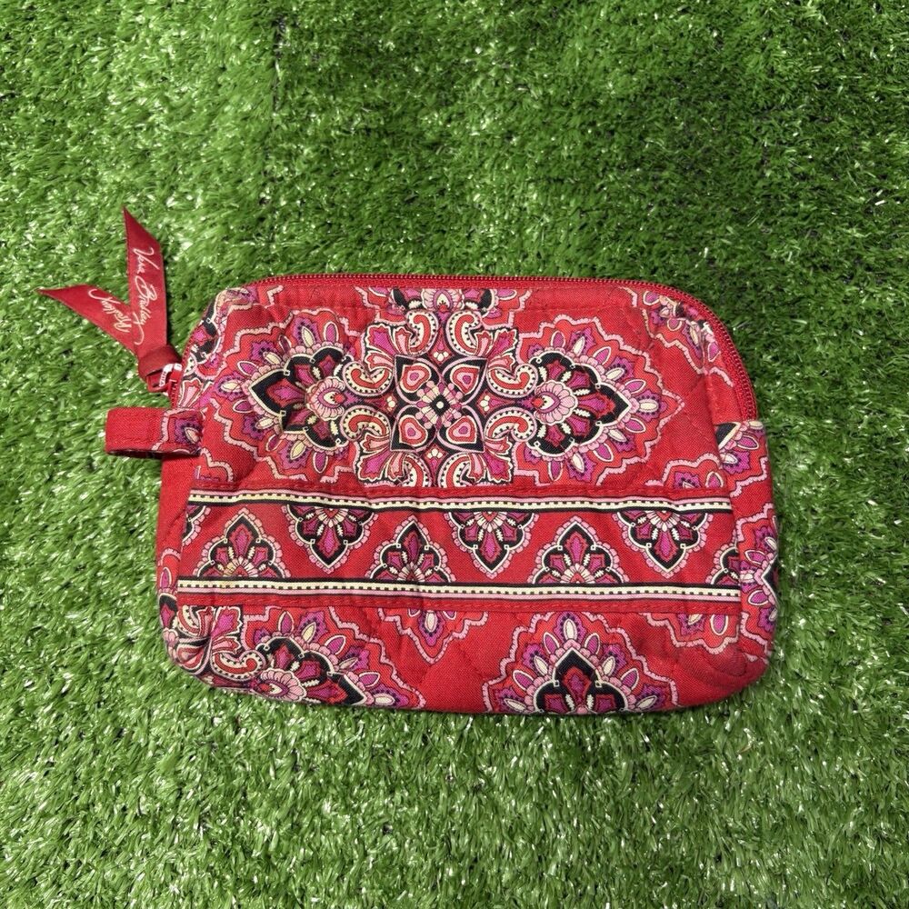 Vera Bradley Purse Zippered Cosmetic Lined Make-up Bag Retired Frankly Scarlet